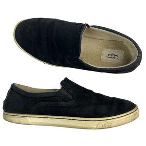UGG Fierce Sneakers Size 9 Shearling Loafers Slip On Black Suede Deck Shoes